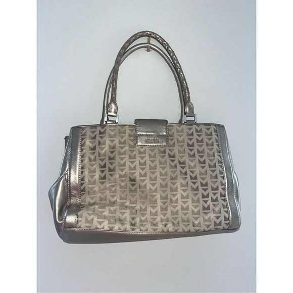 Michael by Michael Kors Jacquard Cream Metallic Gold Shoulder Bag Purse - Picture 3 of 9